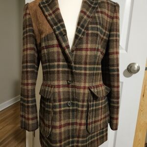 Ralph Lauren Plaid Wool Blazer - Brown and Red